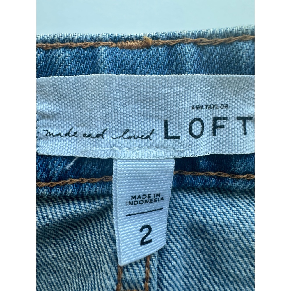 Ann Taylor LOFT Denim Skirt Blue Button Front Frayed Hem 70s Boho Casual Size 2 - Picture 3 of 16
